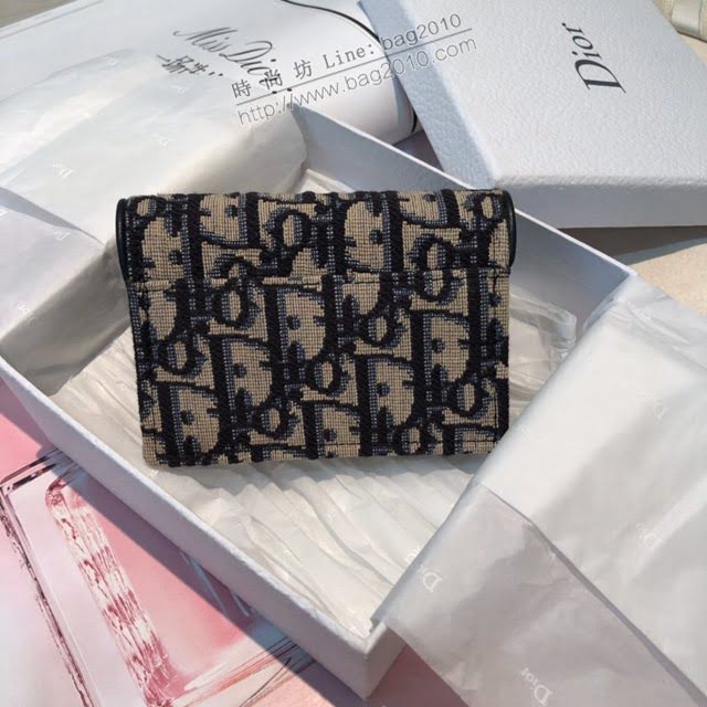 Dior女包 迪奧藍色字母刺繡卡包零錢包名片夾  dfk1651